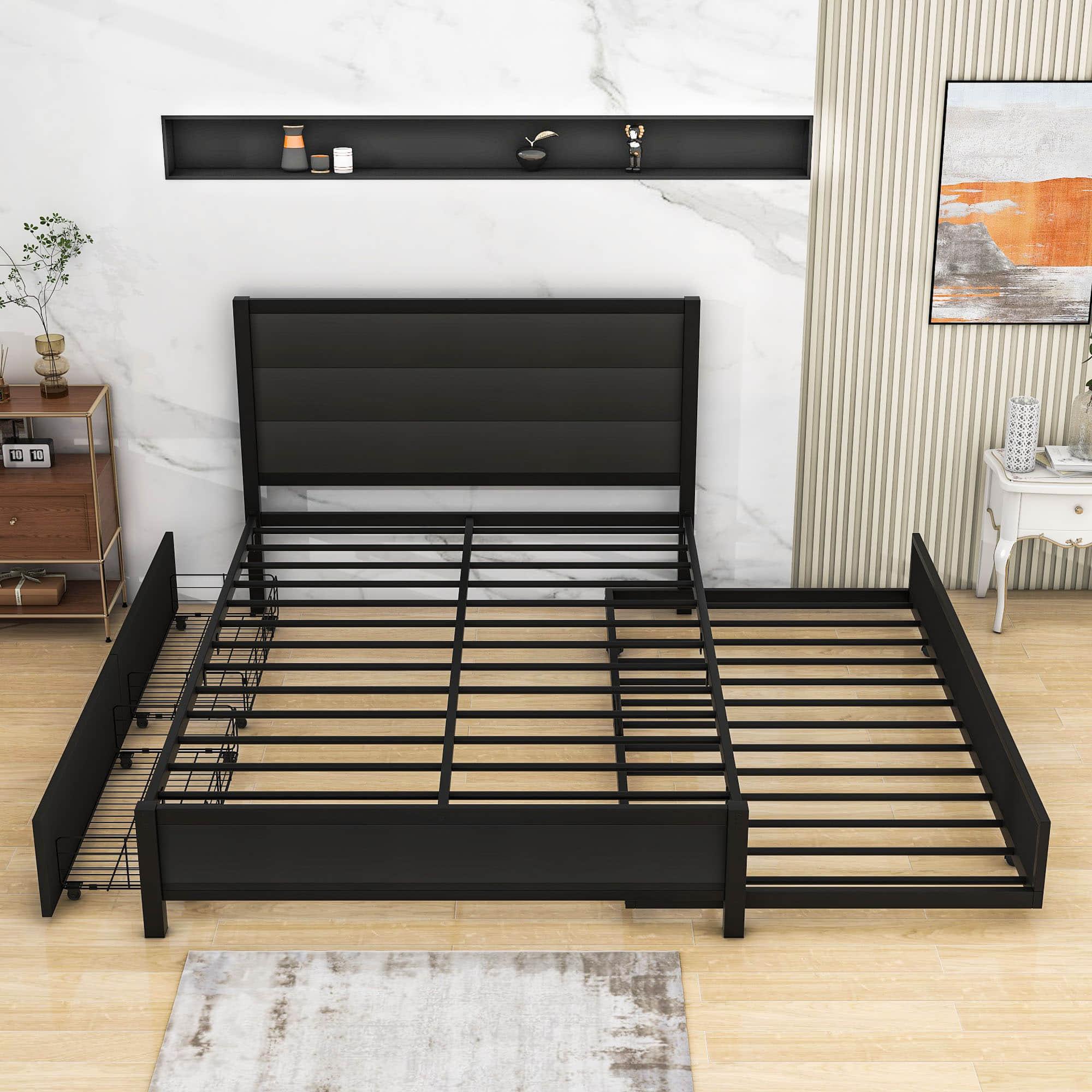 Metal Full Size Storage Platform Bed with Twin Trundle Bed