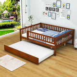 Wooden Full Size Low Kids Bed with Twin Size Trundle and Rails