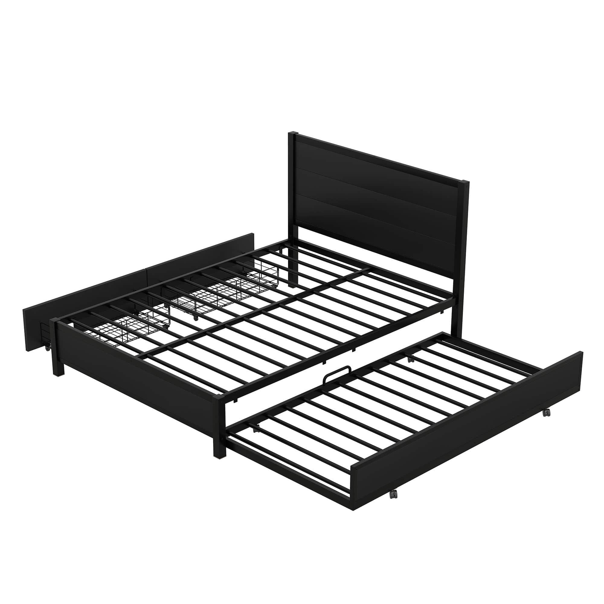 Metal Full Size Storage Platform Bed with Twin Trundle Bed