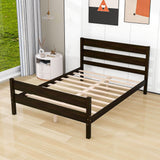 Wooden Full Bed Frame with Slat Headboard and Footboard