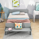 Full Size Kids Bed Frame with Headboard and Footboard Bench, Storage