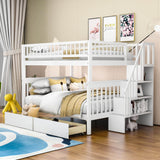 Wood Full Over Full Bunk Beds for Adults Kids with Stairs and Storage