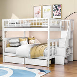 Wood Full Over Full Bunk Beds for Adults Kids with Stairs and Storage