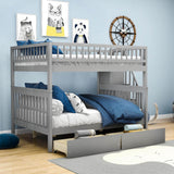 Wood Full Over Full Bunk Beds for Adults Kids with Stairs and Storage