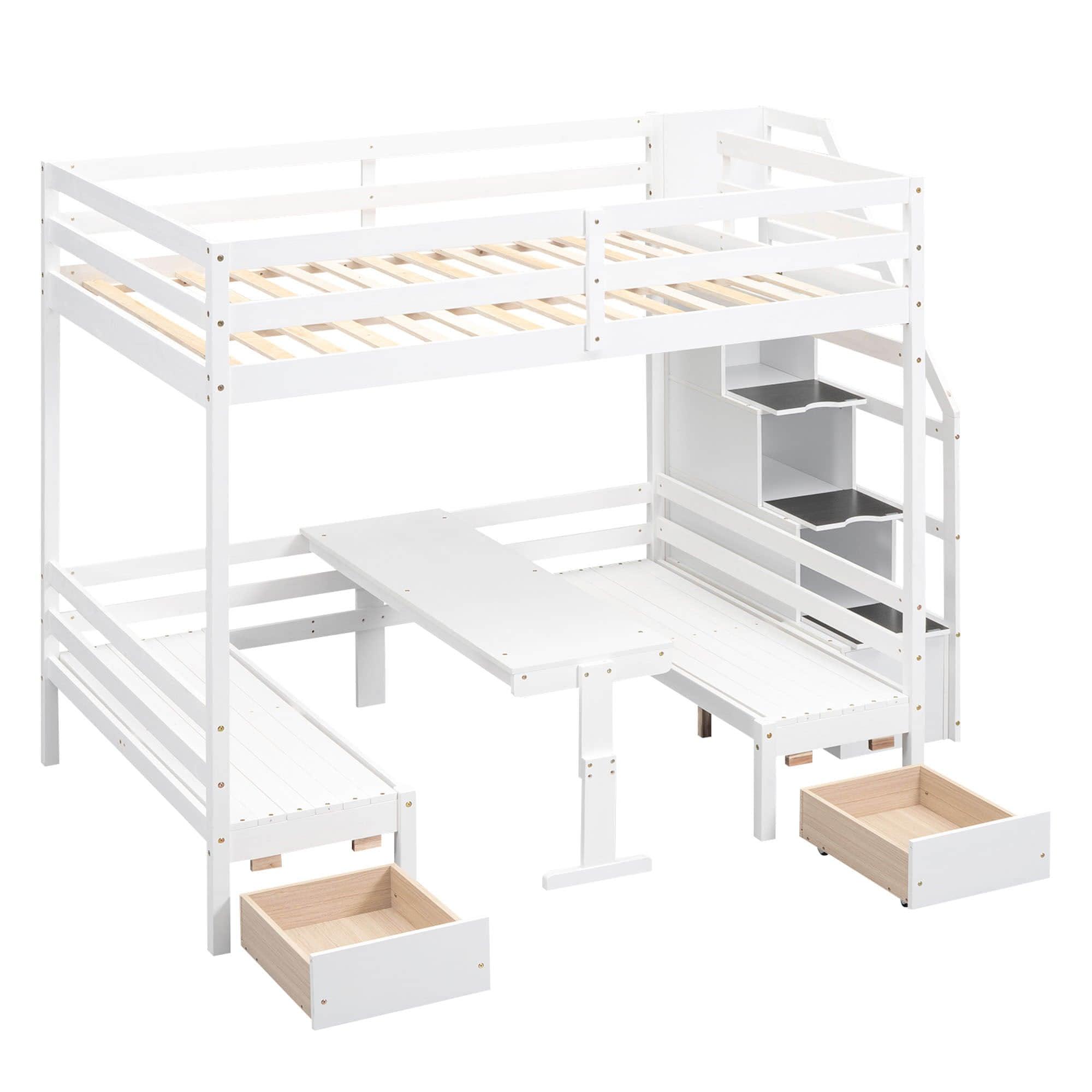 Convertible Full Over Full Bunk Beds with Stairs and Storage - [Wooden]