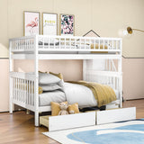 Wood Full Over Full Bunk Beds for Adults Kids with Stairs and Storage