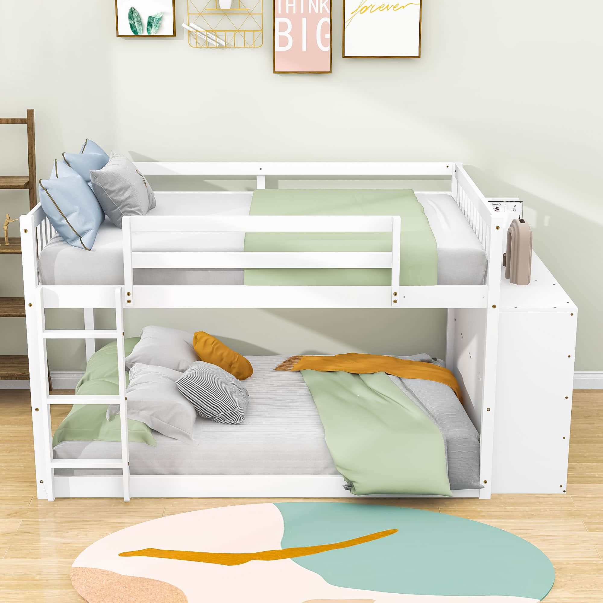 Low Full Over Full Bunk Beds for Kids, Toddlers with Storage - [Wood]