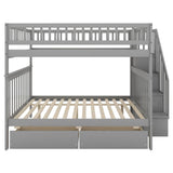 Wood Full Over Full Bunk Beds for Adults Kids with Stairs and Storage