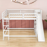 Low Full Size Loft Bunk Beds with Slide and Shelves for Kids, Toddler