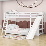 Low Full Size Loft Bunk Beds with Slide and Shelves for Kids, Toddler