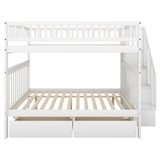 Wood Full Over Full Bunk Beds for Adults Kids with Stairs and Storage