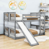 Low Full Over Full Bunk Beds with Slide for Kids Toddler - [Wooden]