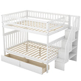 Wood Full Over Full Bunk Beds for Adults Kids with Stairs and Storage