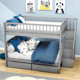 Wood Full Over Full Bunk Beds for Adults Kids with Stairs and Storage