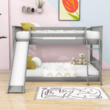 Wood Full over Full Low Bunk Bed with Slide and Ladder - [Convertible, Classic]