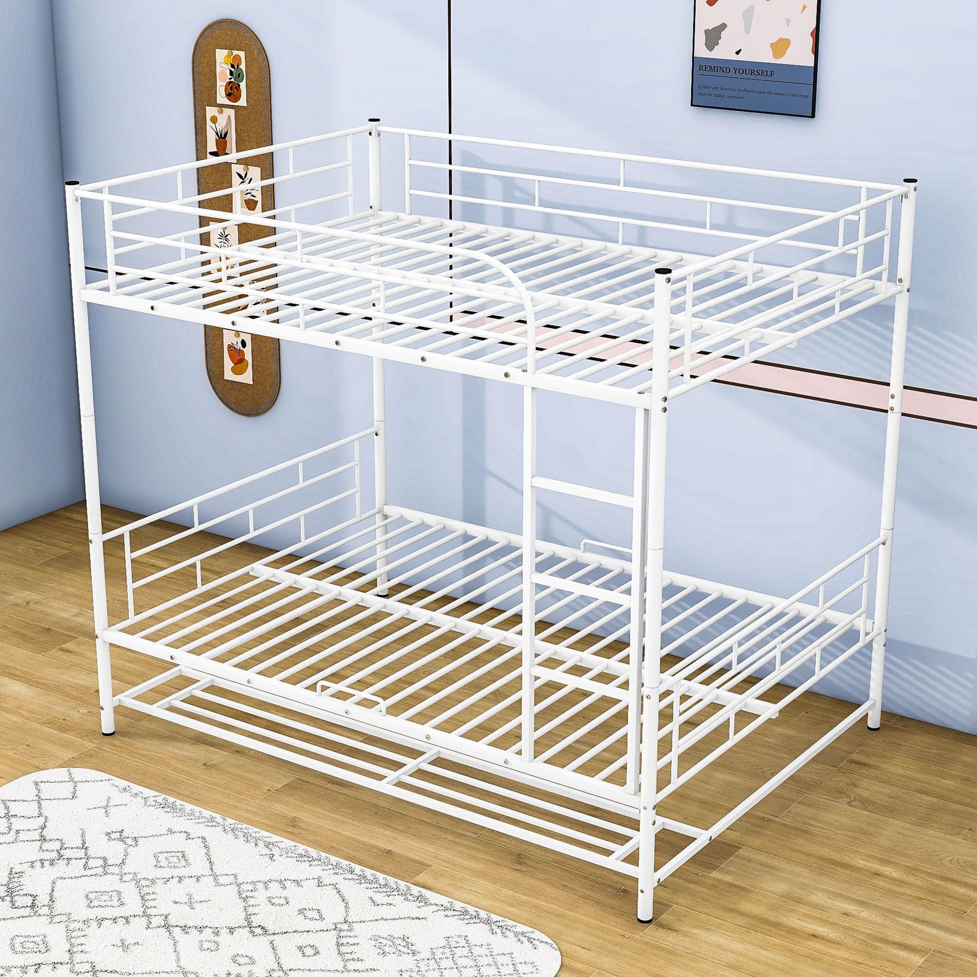 Metal Full Over Full Convertible Bunk Beds for Adults with Storage Shelves