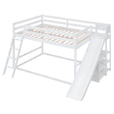 Low Full Size Loft Bunk Beds with Slide and Shelves for Kids, Toddler