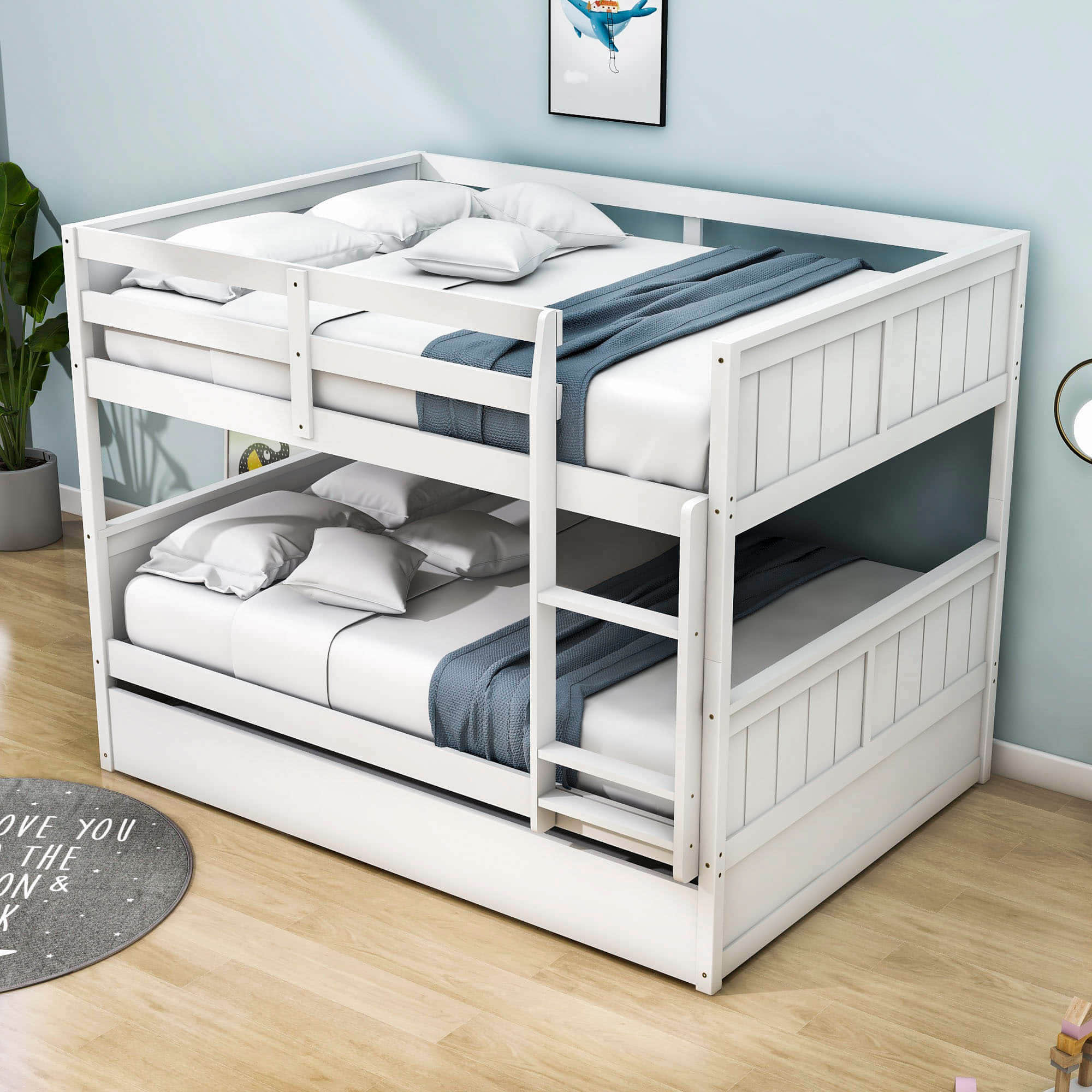 Wooden Full Over Full Standard Bunk Beds with Trundle - [Detachable]