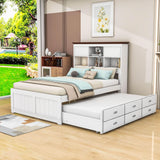 Solid Wood Full Size Captains Bed with Twin Trundle and Storage - [Drawers, Shelves]