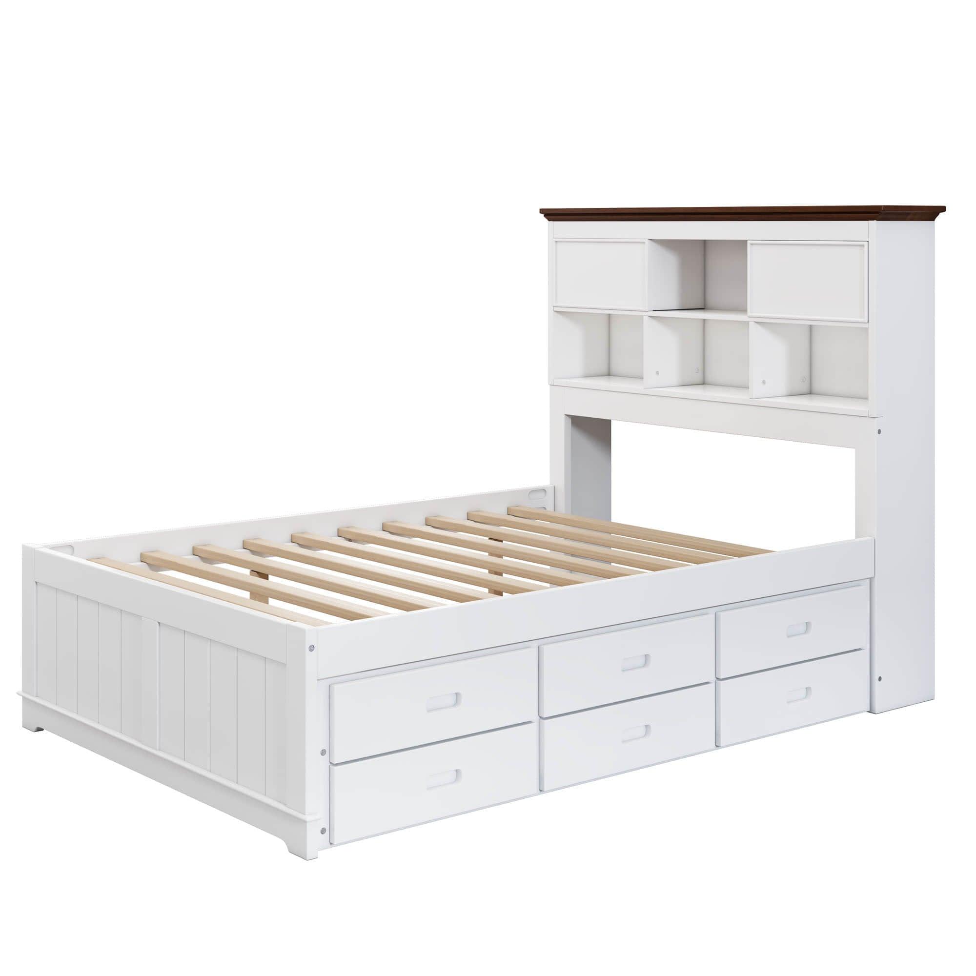 Solid Wood Full Size Captains Bed with Twin Trundle and Storage - [Drawers, Shelves]