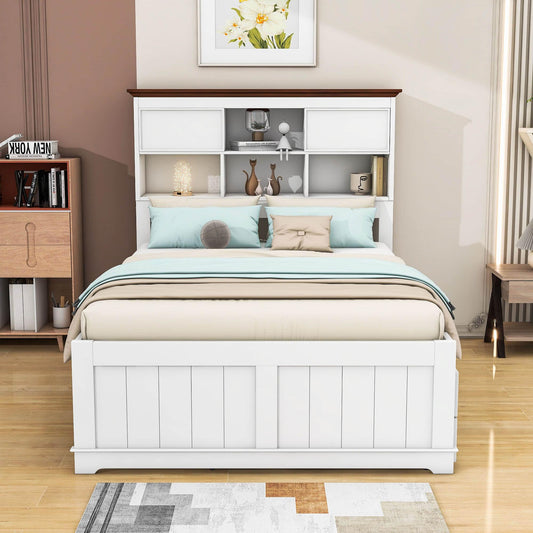 Solid Wood Full Size Captains Bed with Twin Trundle and Storage - [Drawers, Shelves]