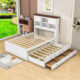 Solid Wood Full Size Captains Bed with Twin Trundle and Storage - [Drawers, Shelves]