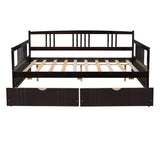 Wood Full Size Daybed with Storage Drawers and Slat Back