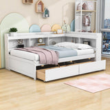 Wood Full Daybed with Storage - [Drawers, L-Shaped Bookcases]