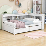 Wood Full Daybed with Storage - [Drawers, L-Shaped Bookcases]