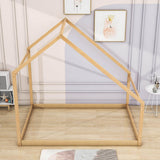 Montessori Full Size Floor House Bed Frame For Toddler Kids - [Low, Wood]