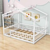 Full Size Wood House Kids Toddler Floor Bed with Rails