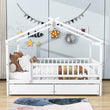 Full Size Wood House Toddler Bed Frame with Rails and Storage