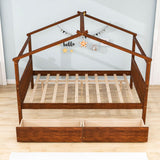 Wooden Full Size House Bed with Storage Drawers for Kids