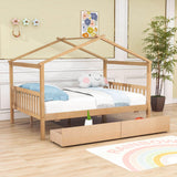 Wooden Full Size House Bed with Storage Drawers for Kids