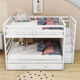 Full Size Bunk Beds with Stairs and Trundle, Storage for Kids, Adults