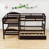 Twin Corner Quad Bunk Beds with Trundle for Kids - [Wooden, L-Shaped]