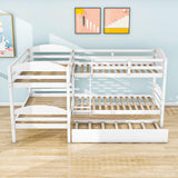 Twin Corner Quad Bunk Beds with Trundle for Kids - [Wooden, L-Shaped]