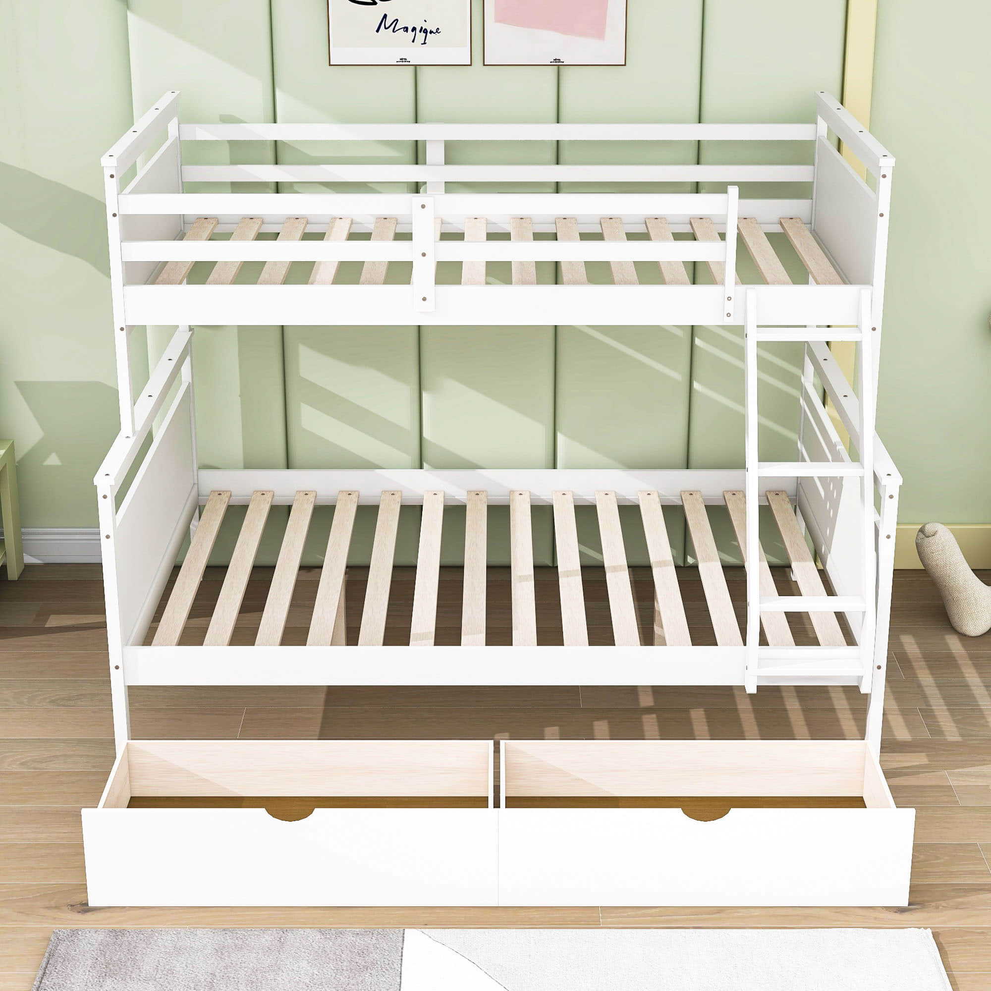 Modern Convertible Twin Over Full Bunk Bed with Storage Drawers - [Wood]