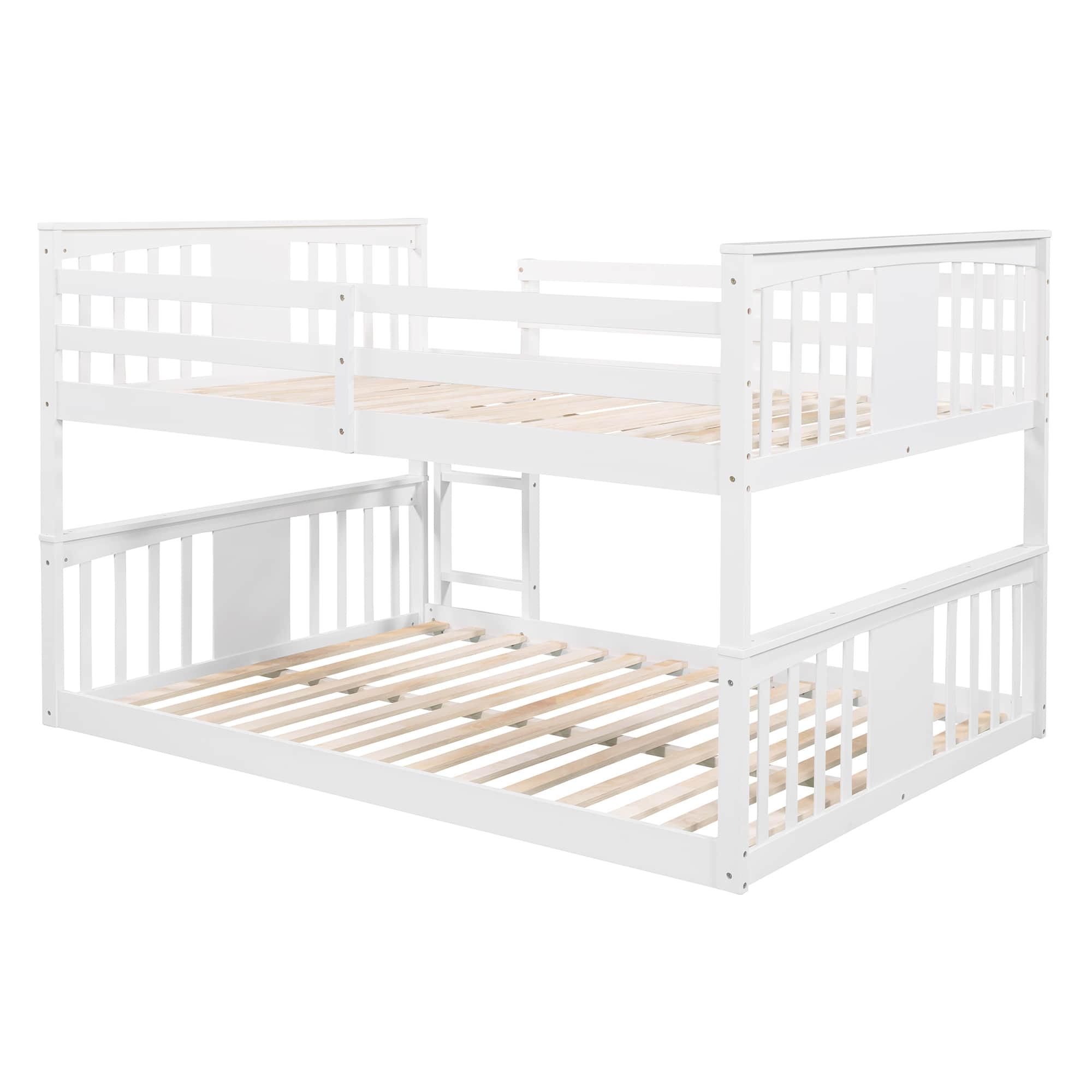 Wood Montessori Scandinavian Full Over Full Low Bunk Bed [Ladder, Guardrail]