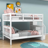 Wooden Full Over Full Bunk Beds with Storage and Stairs - [Detachable]