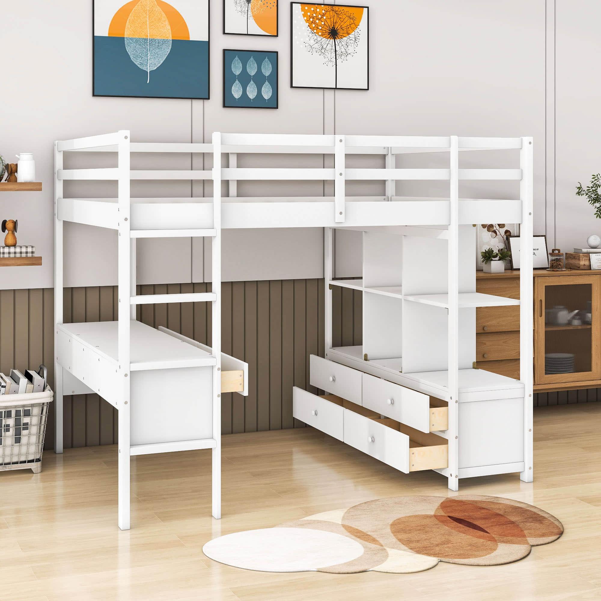 Full Size Loft Bed with Desk and Storage for Adults - [Drawers, Shelves]