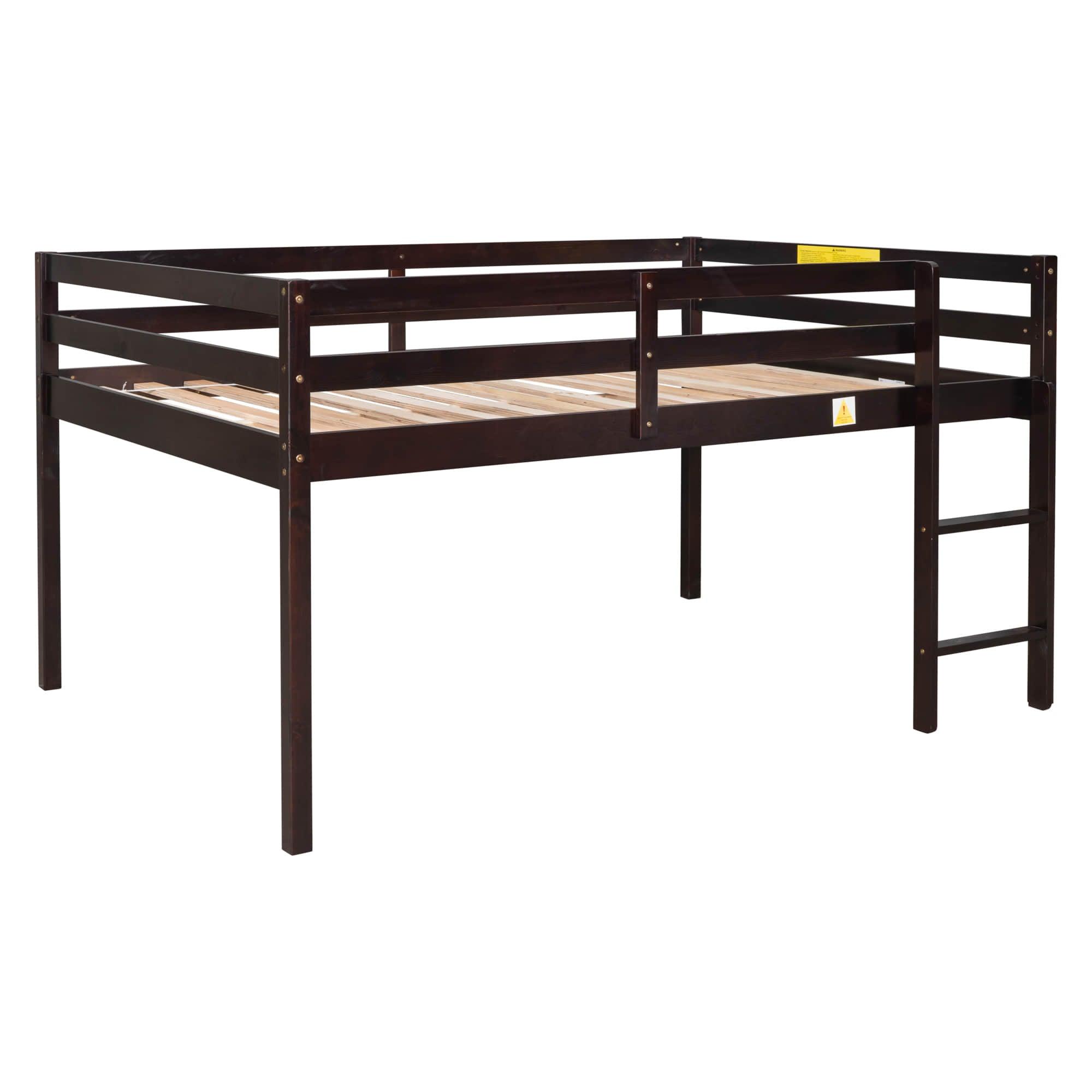 Kids Wooden Full Size Low Loft Bed - [Toddler, Boys, Girls]