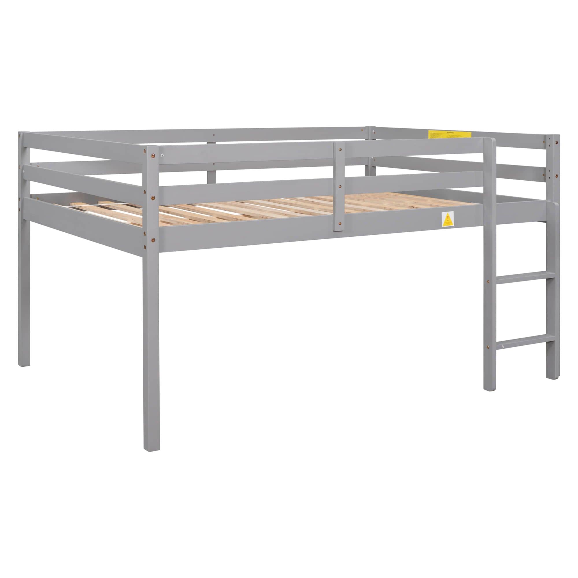 Kids Wooden Full Size Low Loft Bed - [Toddler, Boys, Girls]