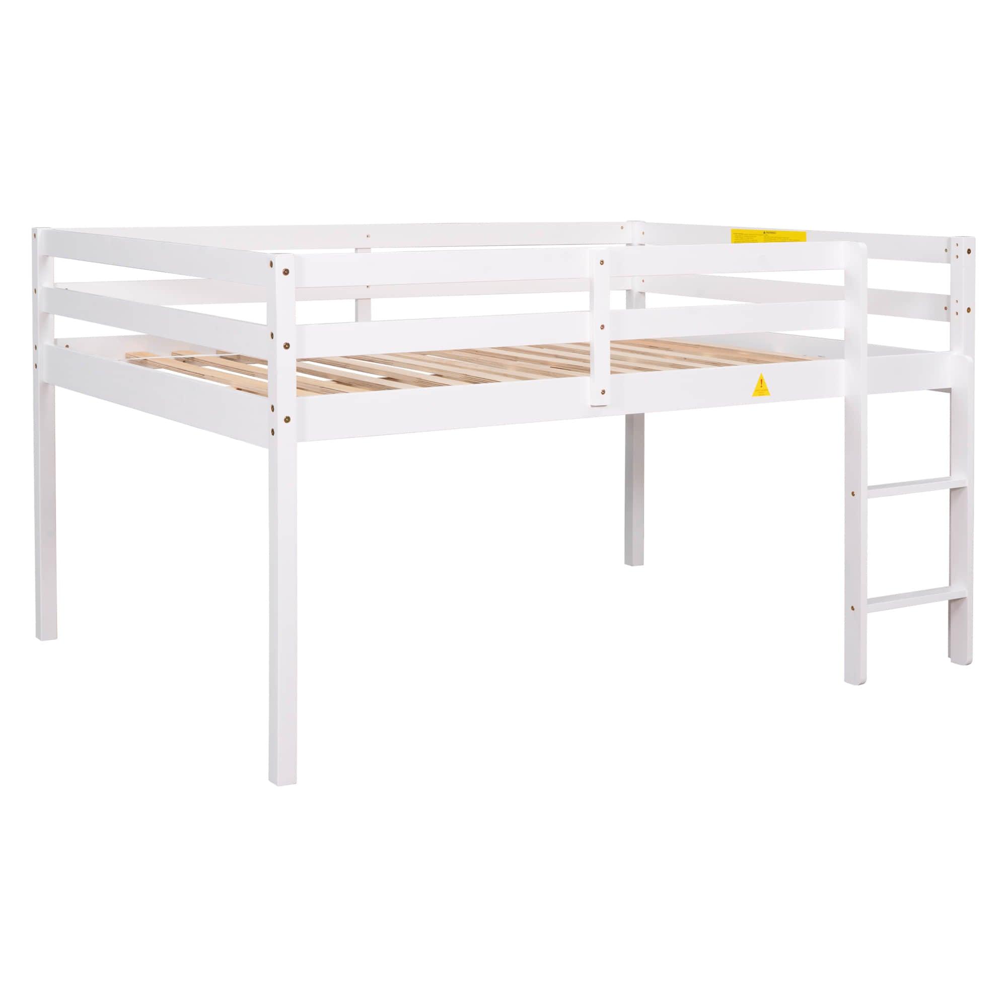 Kids Wooden Full Size Low Loft Bed - [Toddler, Boys, Girls]