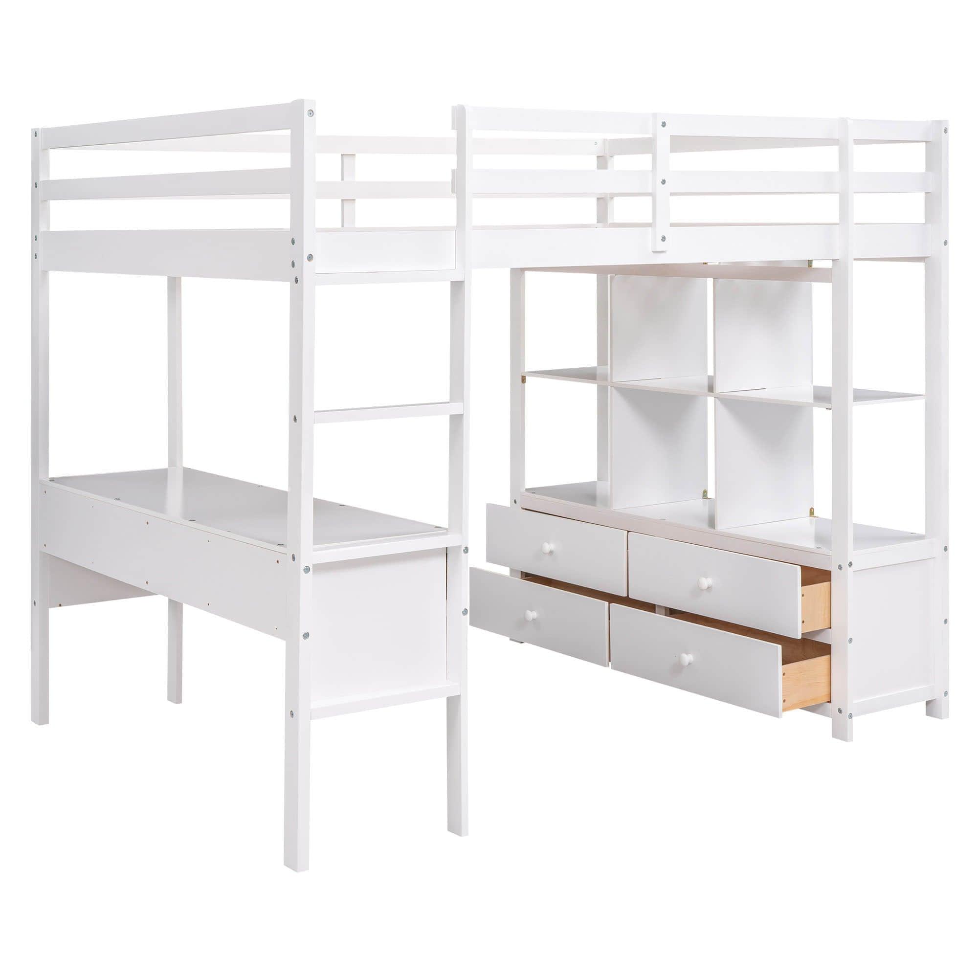 Full Size Loft Bed with Desk and Storage for Adults - [Drawers, Shelves]