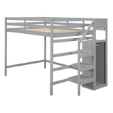 Full Size Loft Bed with Stairs and Clothes Hanger for Adults, Teens