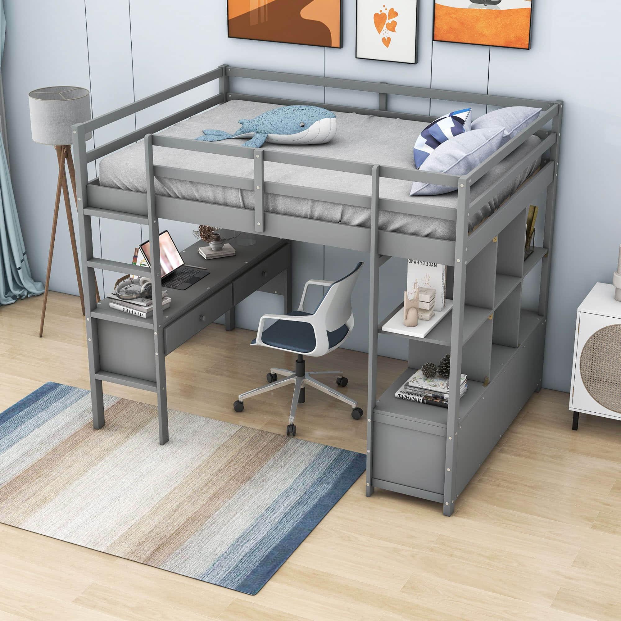 Full Size Loft Bed with Desk and Storage for Adults - [Drawers, Shelves]