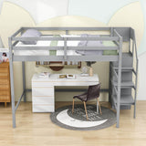 Full Size Loft Bed with Stairs and Clothes Hanger for Adults, Teens