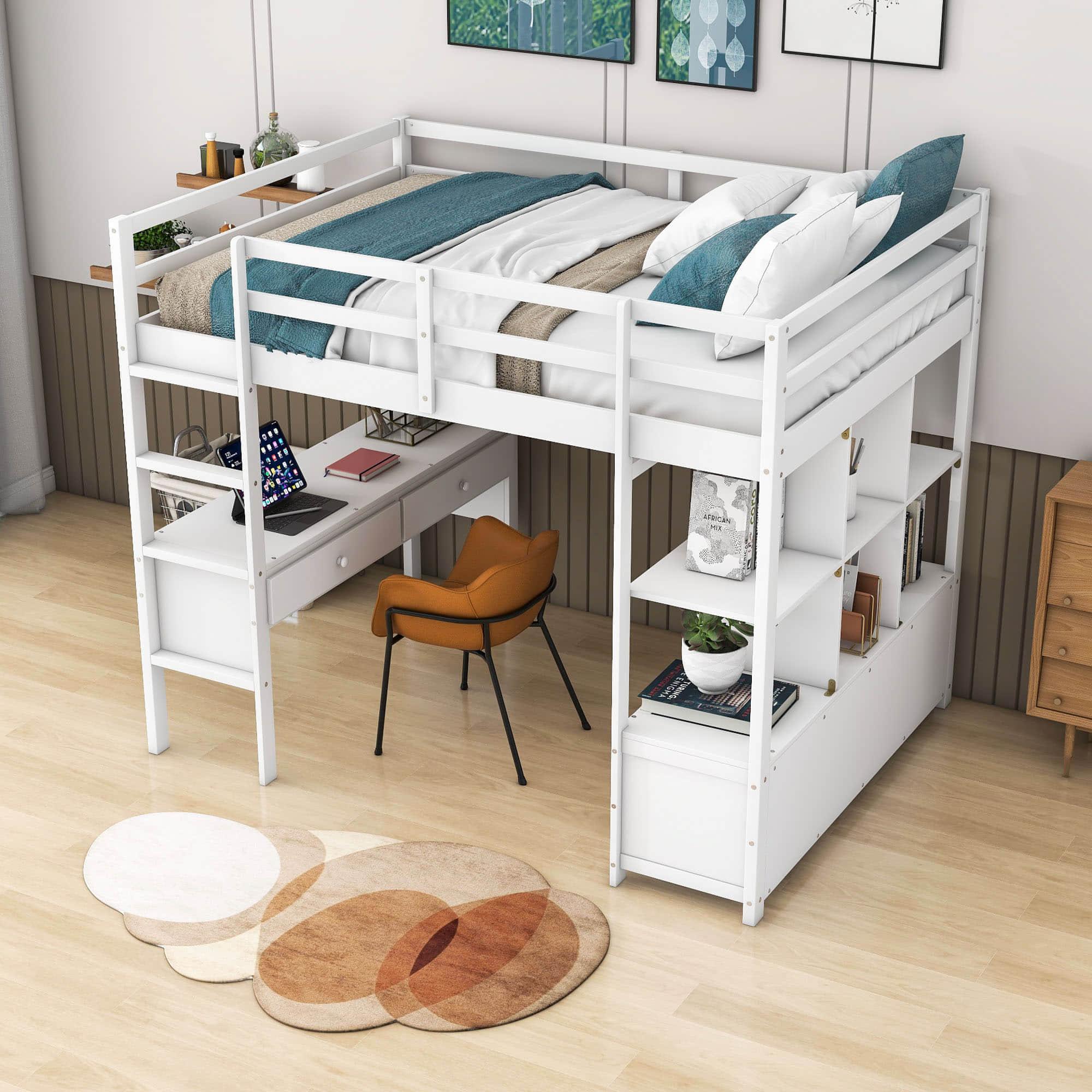 Full Size Loft Bed with Desk and Storage for Adults - [Drawers, Shelves]