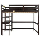 Wood Full Size Loft Bed with Desk and Storage Shelves for Kids, Teens